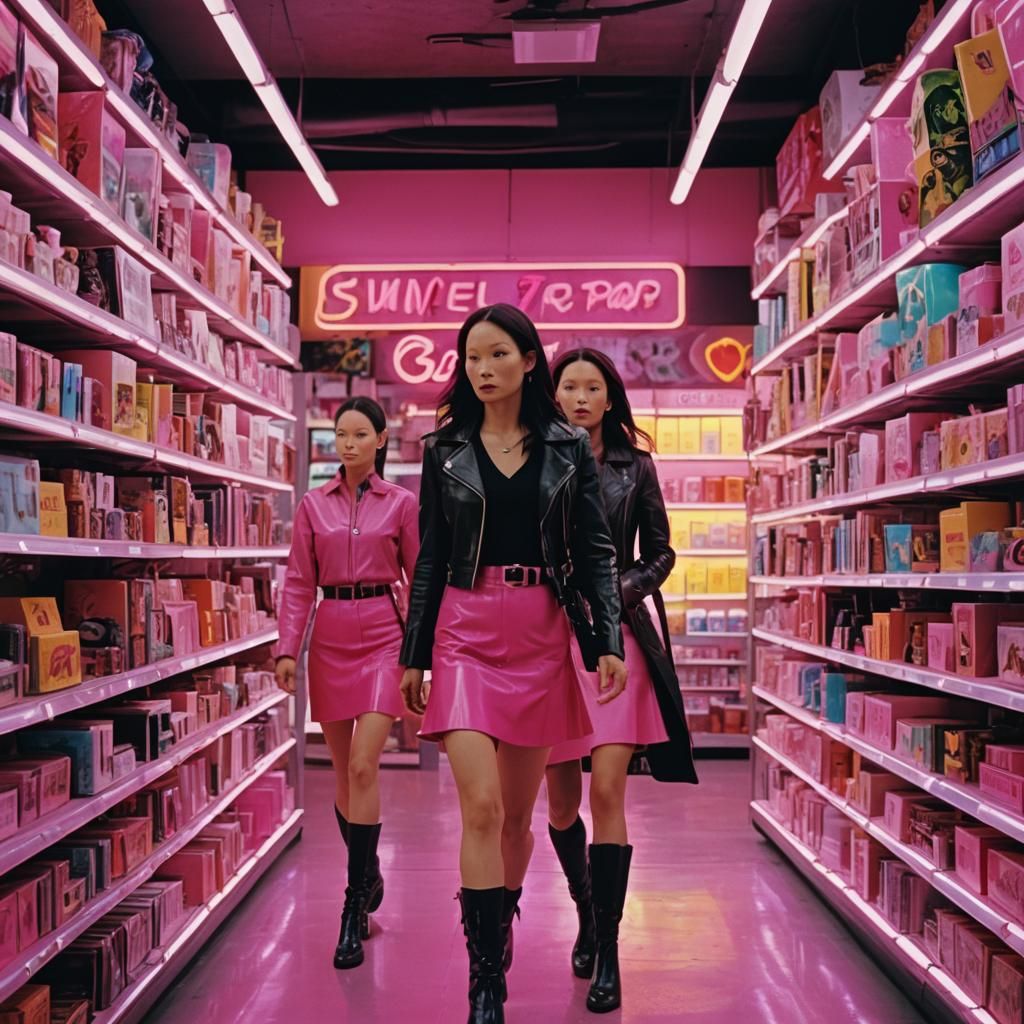 Lucy Liu in Leather Shopping with Companions