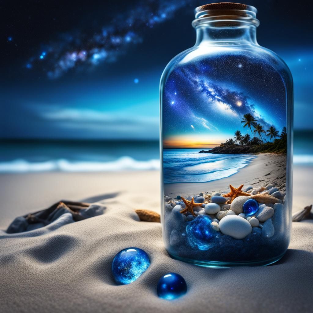 Galaxy in a Bottle on the Beach
