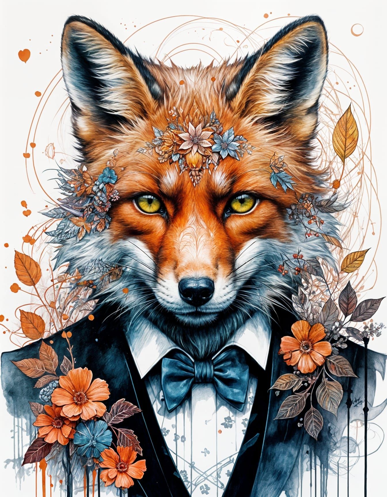 Detailed Fox Ink Sketch in Pop Art Style