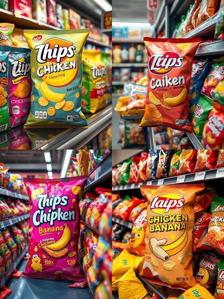 Chicken and Banana Chips on Supermarket Shelf