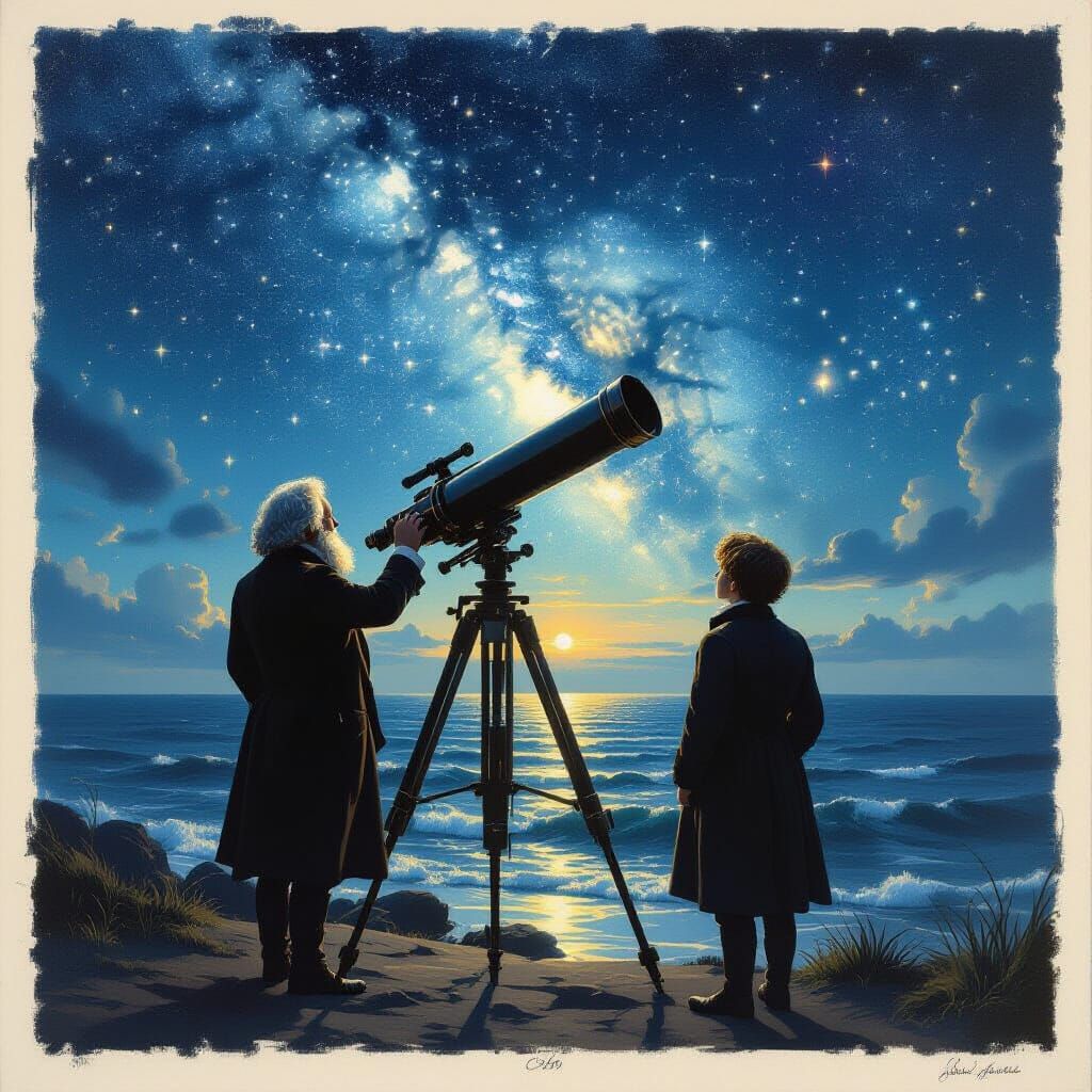 Astronomers Discover Uranus on Cosmic Shore Oil Painting