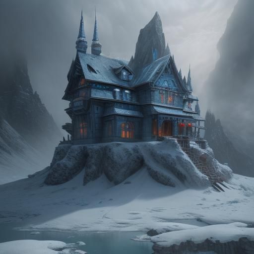 Frozen Mountain Home: Detailed Matte Painting