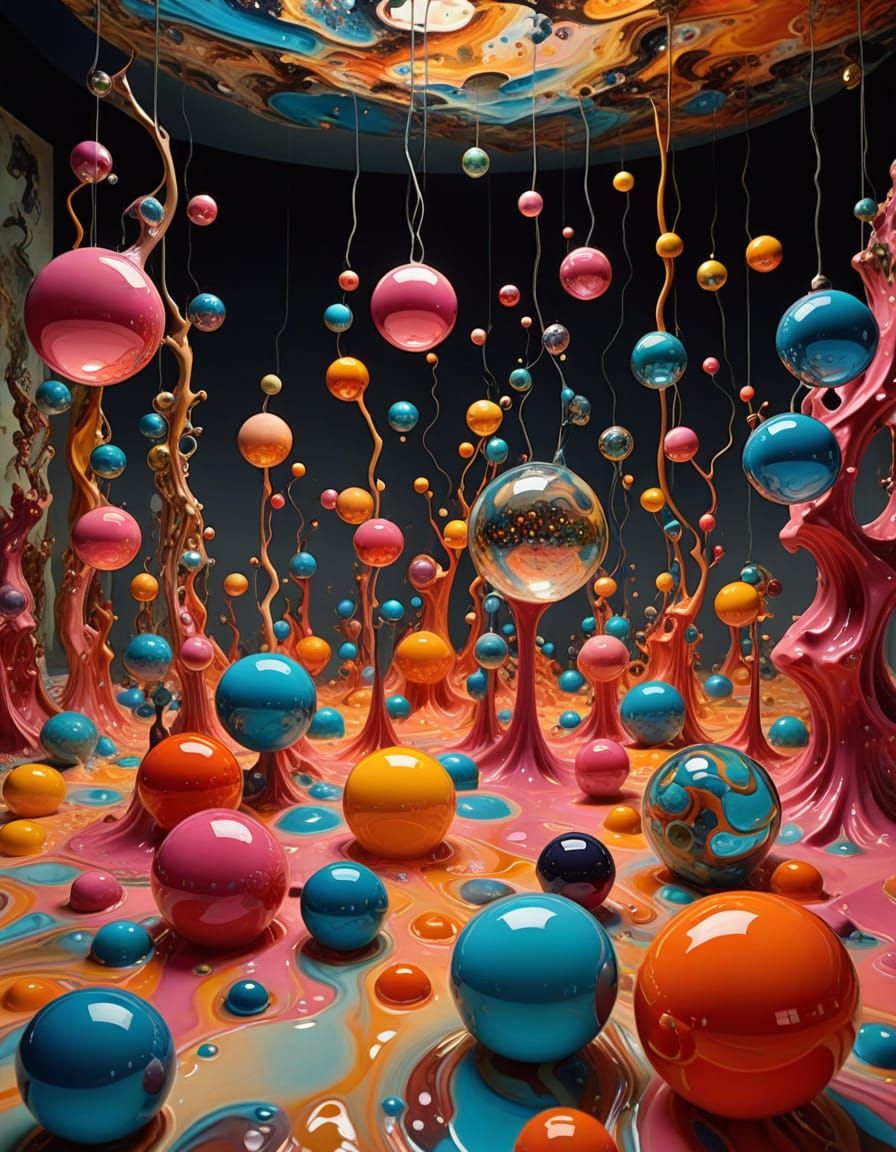 Vibrant Surrealist Sculpture in Art Gallery