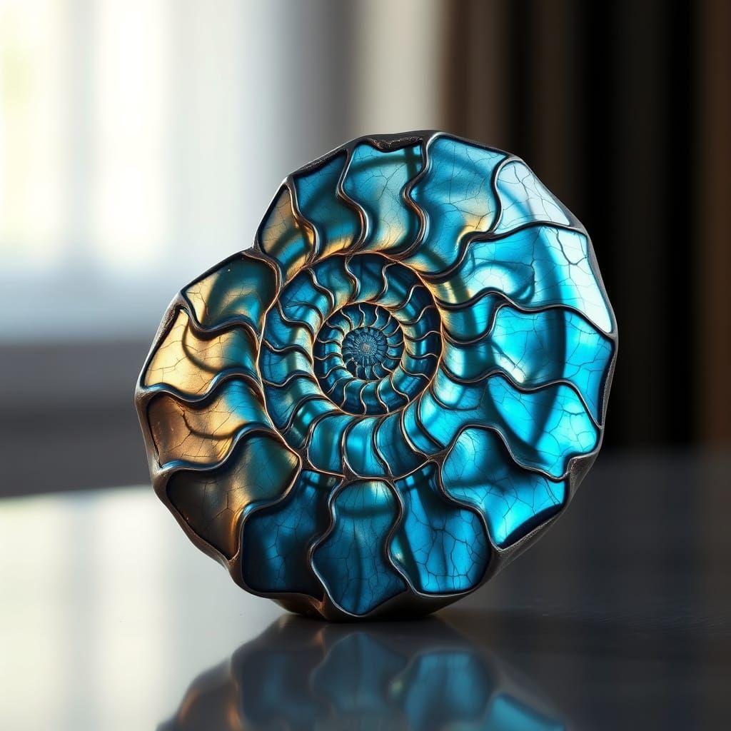 Realistic Fractal Labradorite Nautilus Shell in Photorealist...
