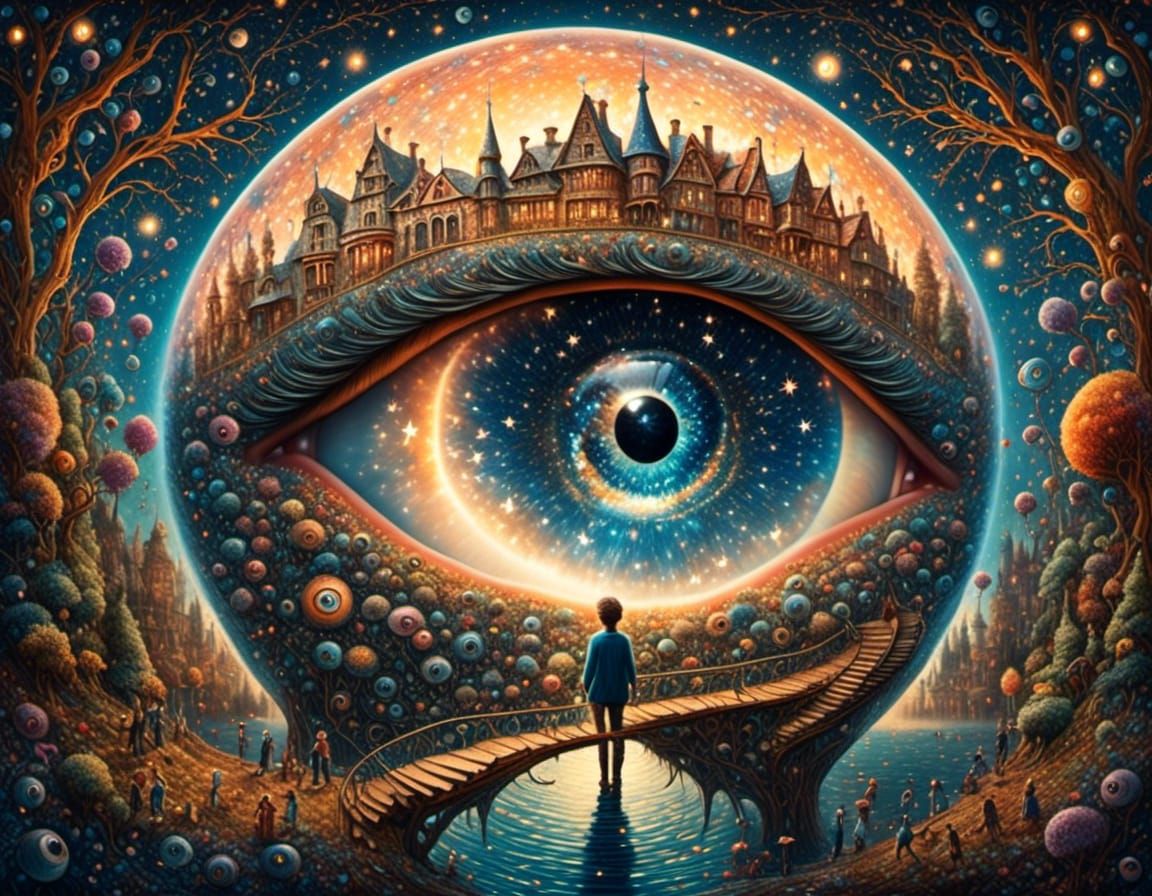 Magical Glass Eyeball Adventure on Starry Night