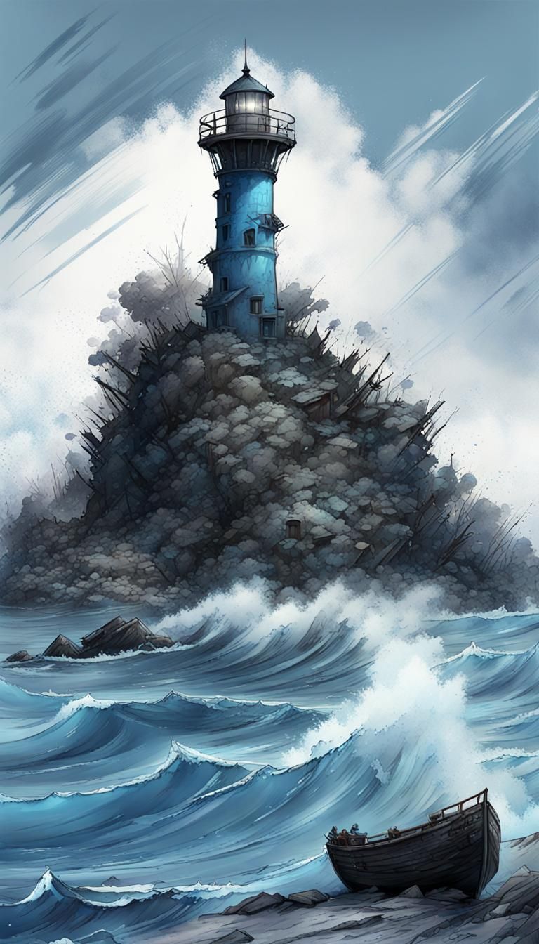 Lighthouse in Perfect Storm: Monochromatic Speedpaint