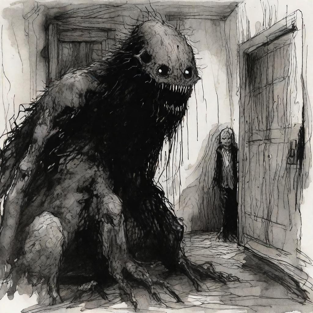 Monster in Basement: Dark Scribble Horror Art