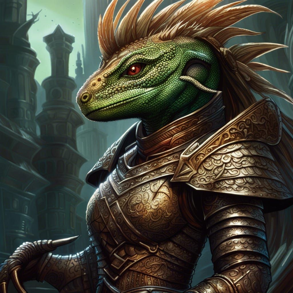 Armored Female Lizard Warrior in Comic Book Art