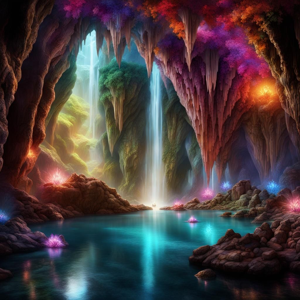 Mystical Crystal Cave with Glowing Jewels