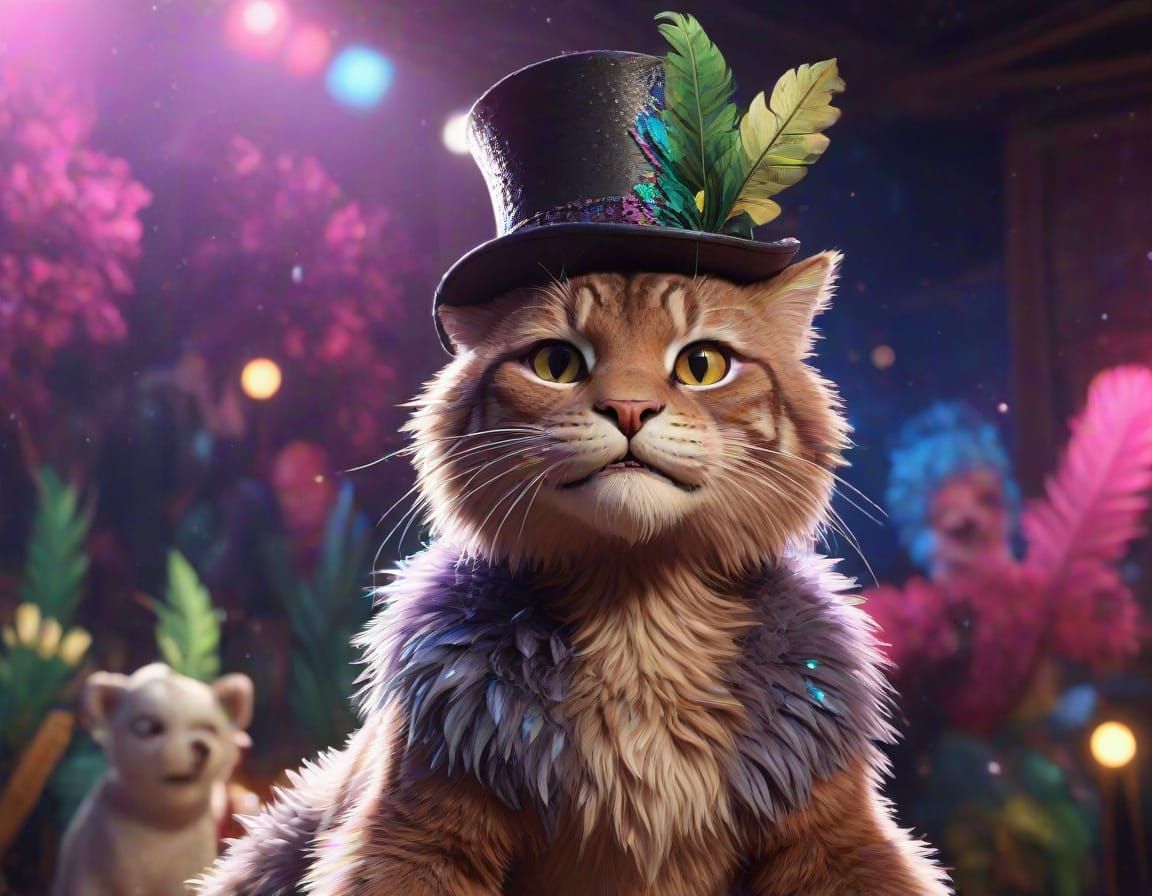 Surreal Saber-Toothed Cat Burlesque in Prismatic Holographic...