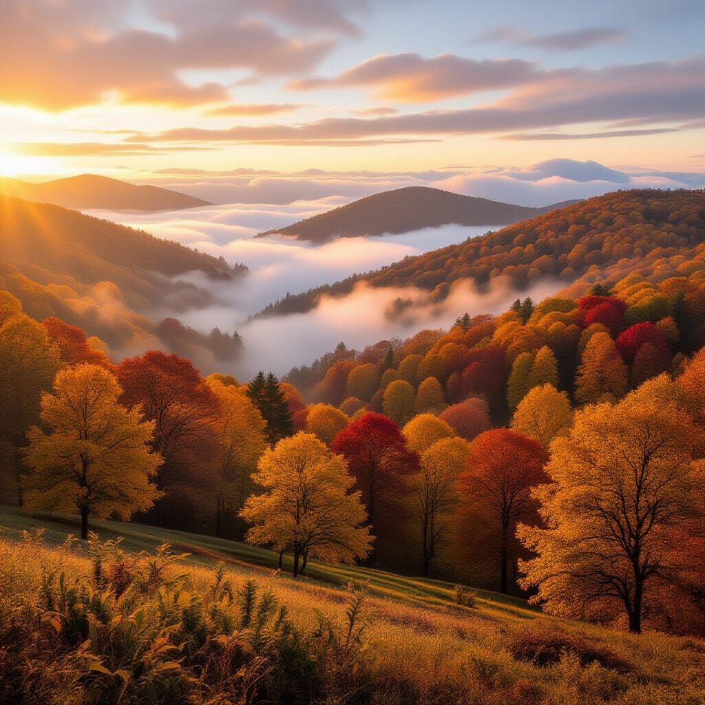 Golden Autumn Hills at Dawn in Soft Light