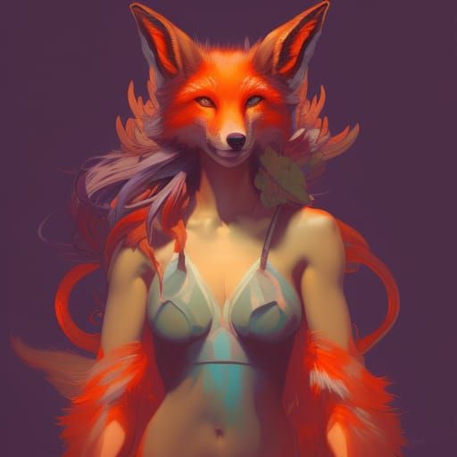 Hyperdetailed Fox Woman Concept Art in Orange and Teal