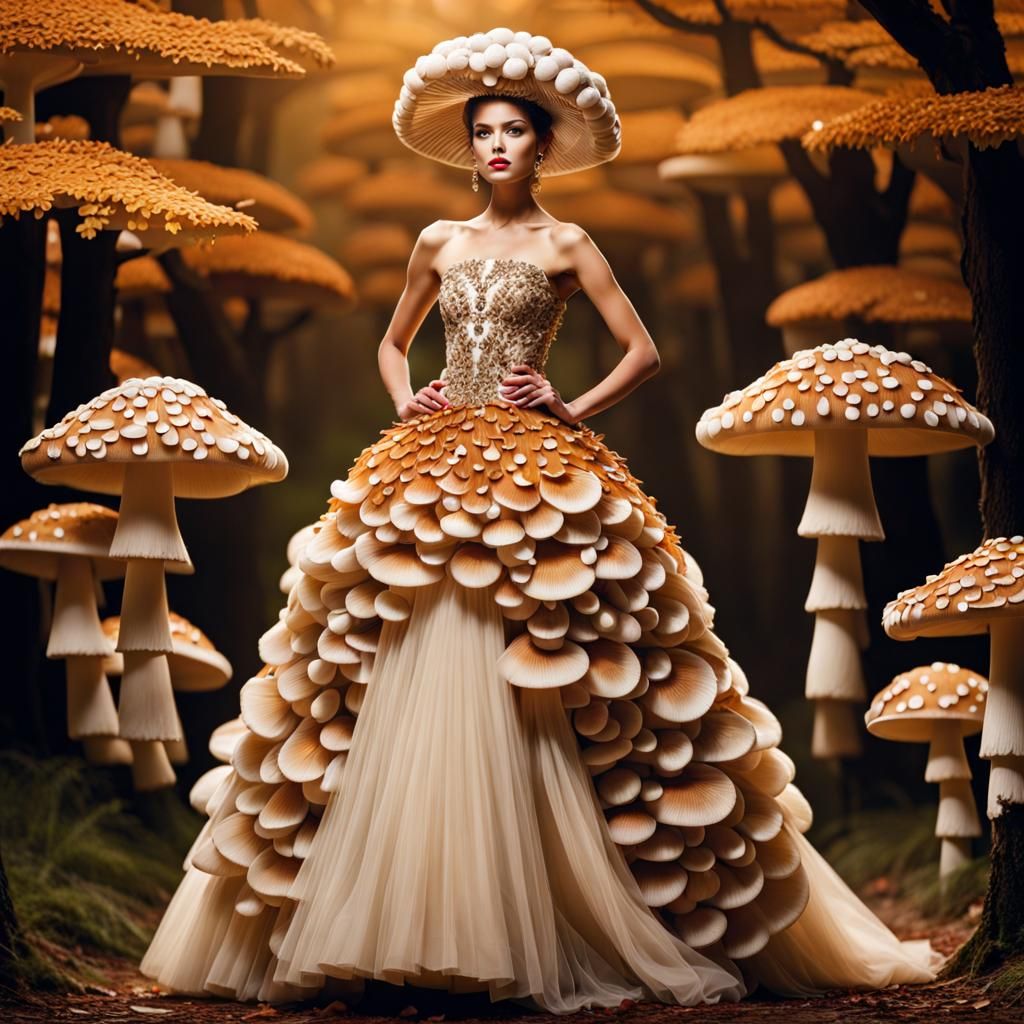 Mushroom evening gown and hat