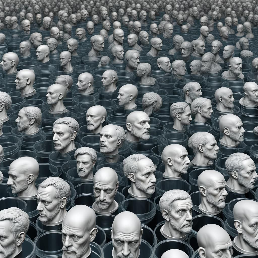 Surreal Human Heads in Glass Containers