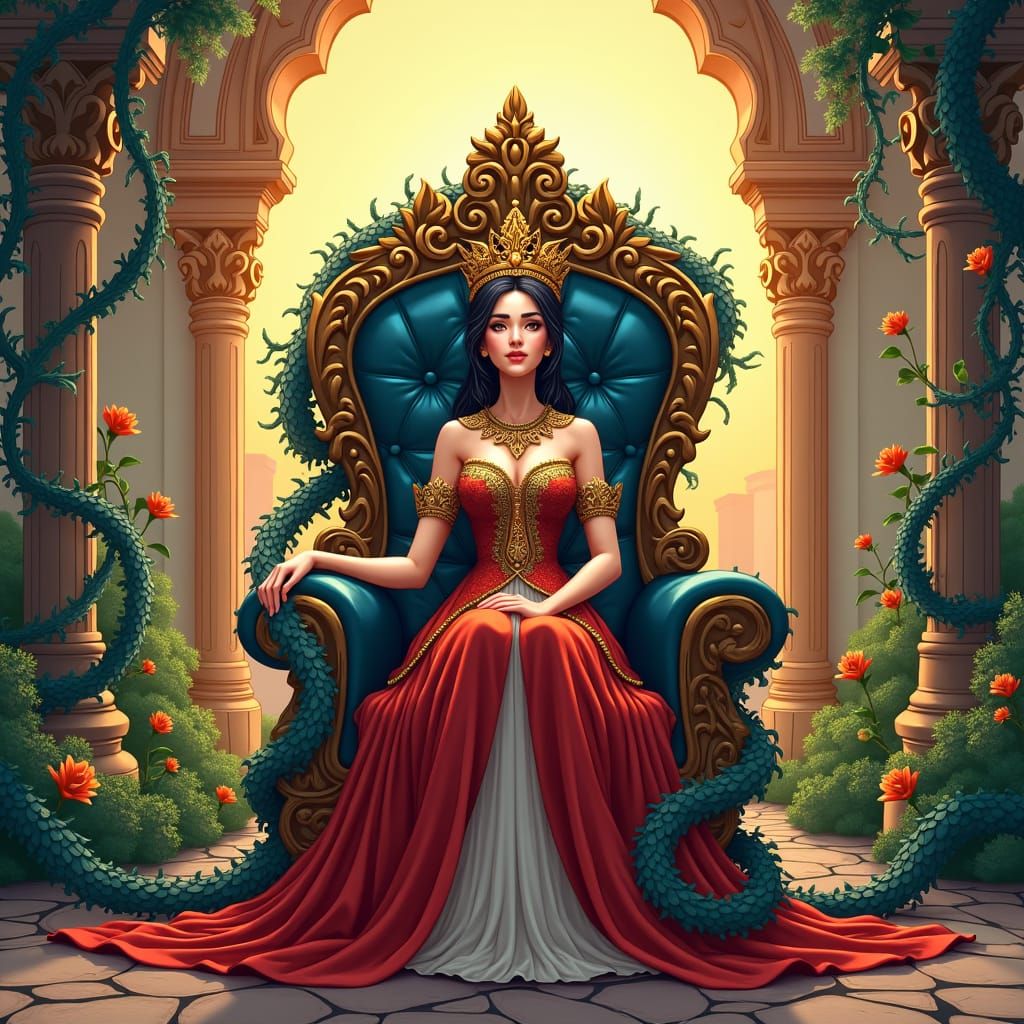 Anime Queen on Thorny Throne in Bahrain Garden