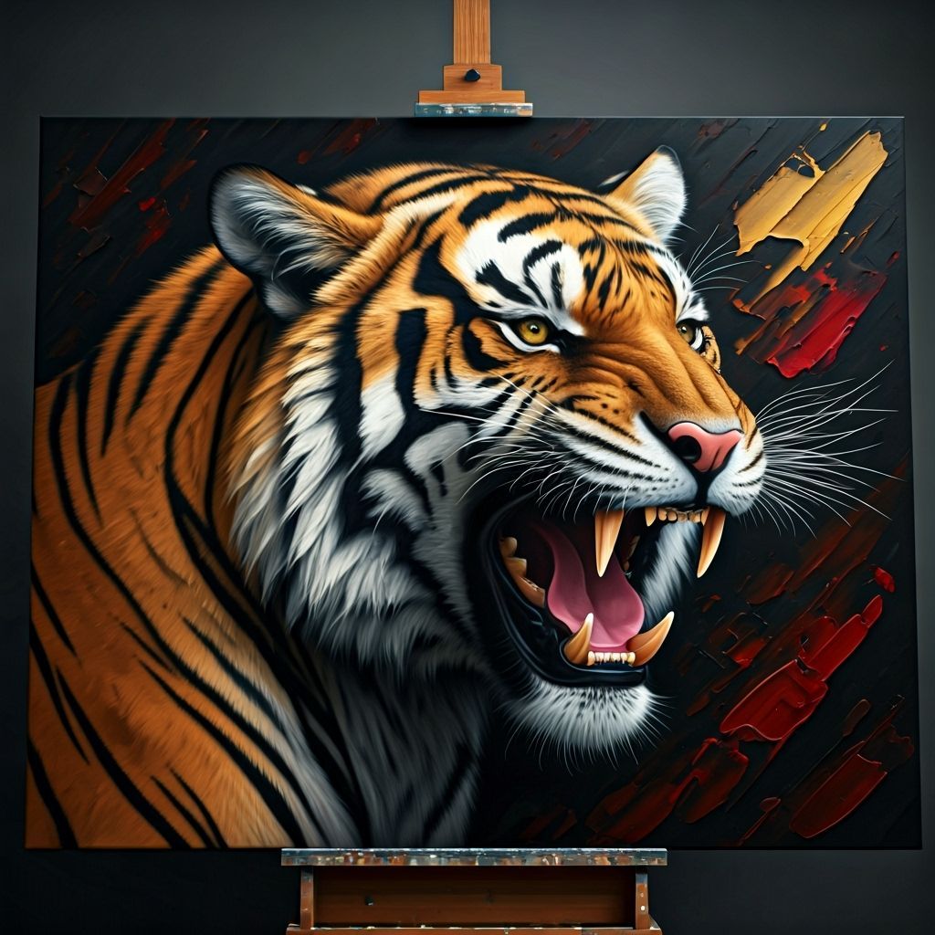 Roaring Tiger Breaks Free: An Impasto Oil Painting