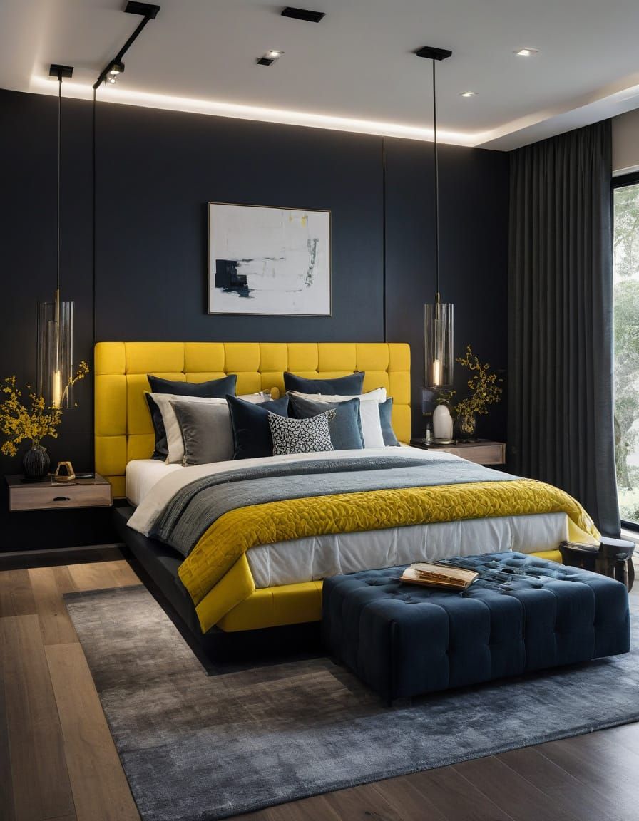 Sleek Modern Bedroom with Yellow Accents