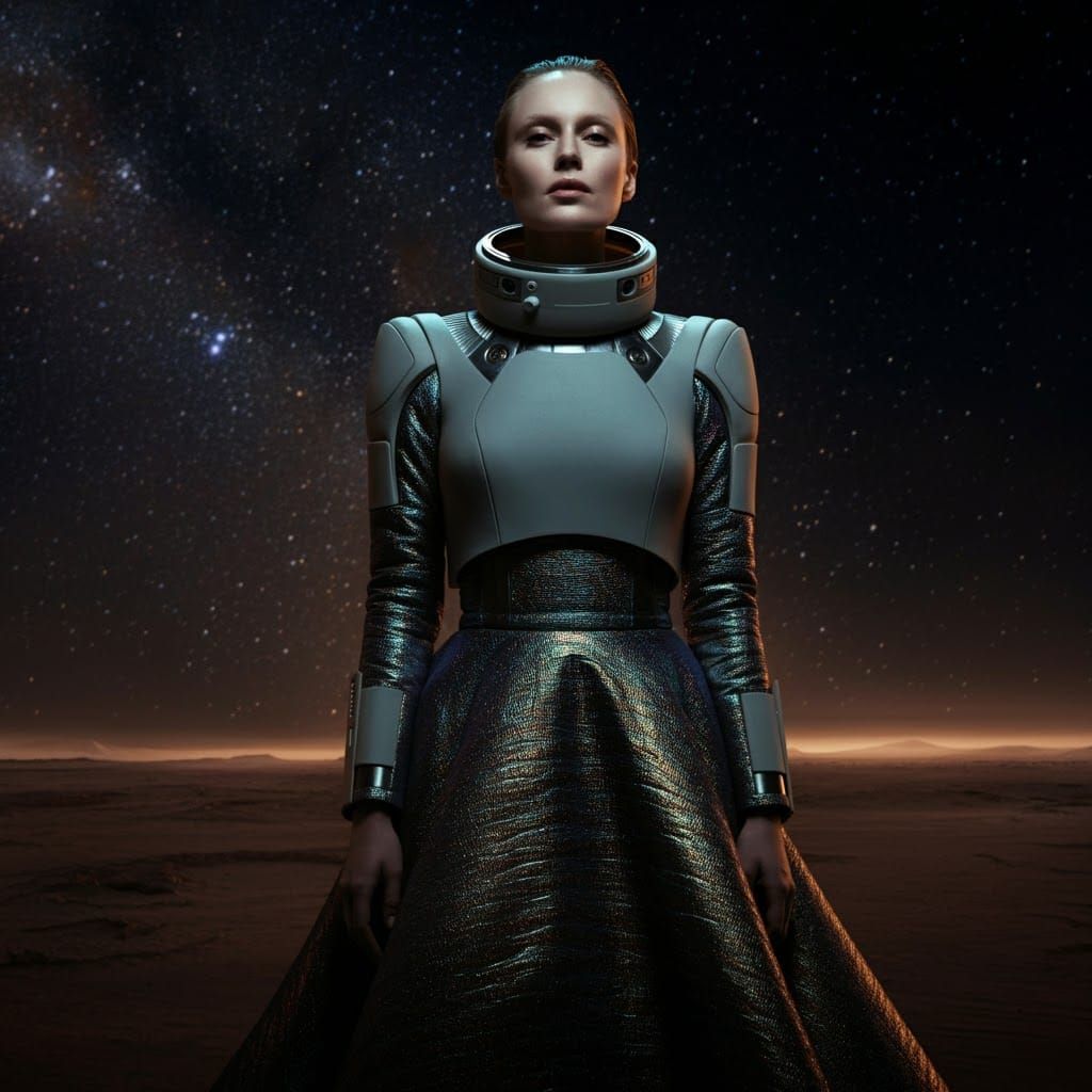 Elegant Astronaut in Galactic Landscape, Cinematic Style