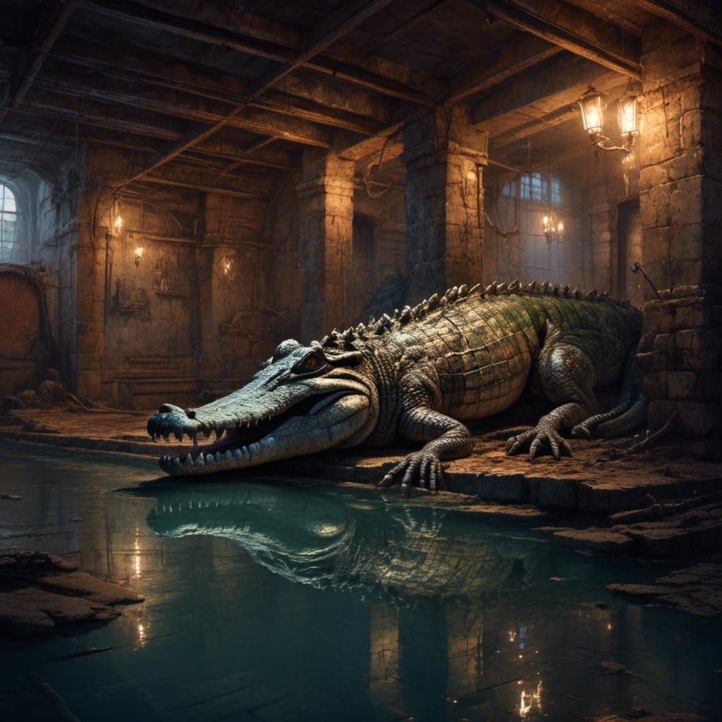 Dystopian Crocodile in Basement: Cinematic Masterpiece