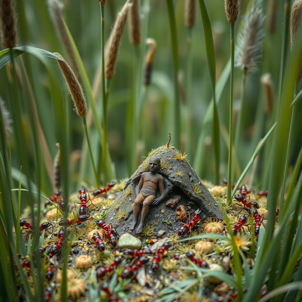 Miniature Human Figure in Dystopian Landscape, Digital Art