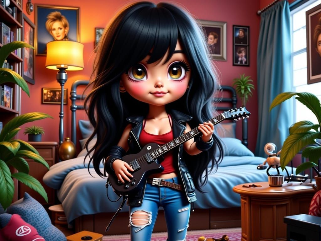 Adorable Chibi Heavy Metal Girl Rocks Out