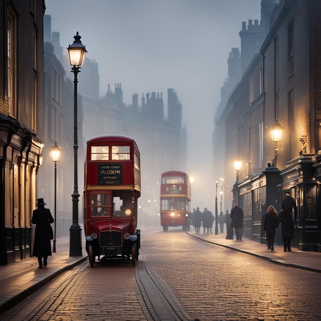 Misty London Street Scene, 1880s Photography