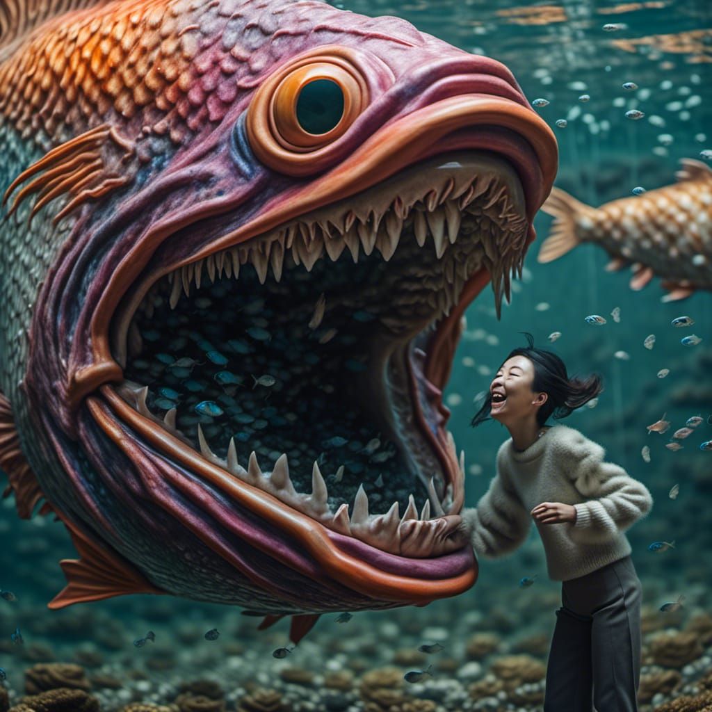 Laughing Alien Fish in Ukiyo-e Style