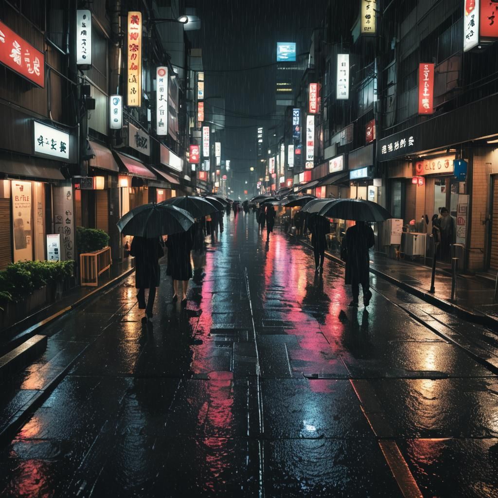Rainy Tokyo Night in Hyper-Realistic Style