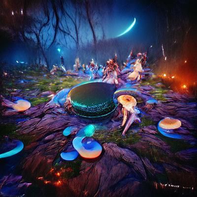 Enchanted Fairy Circle at Night in Detailed Matte Painting