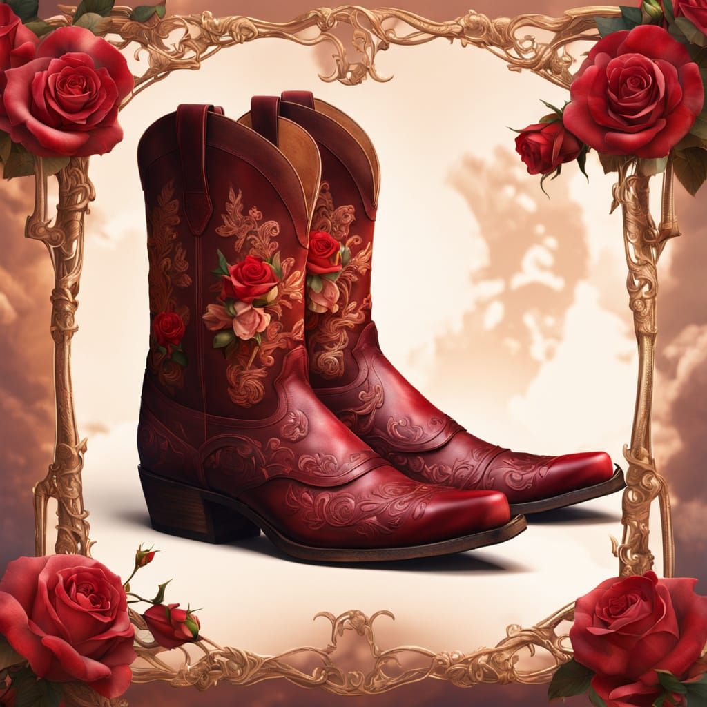 Cowboy Boots with Roses in Floral Frame