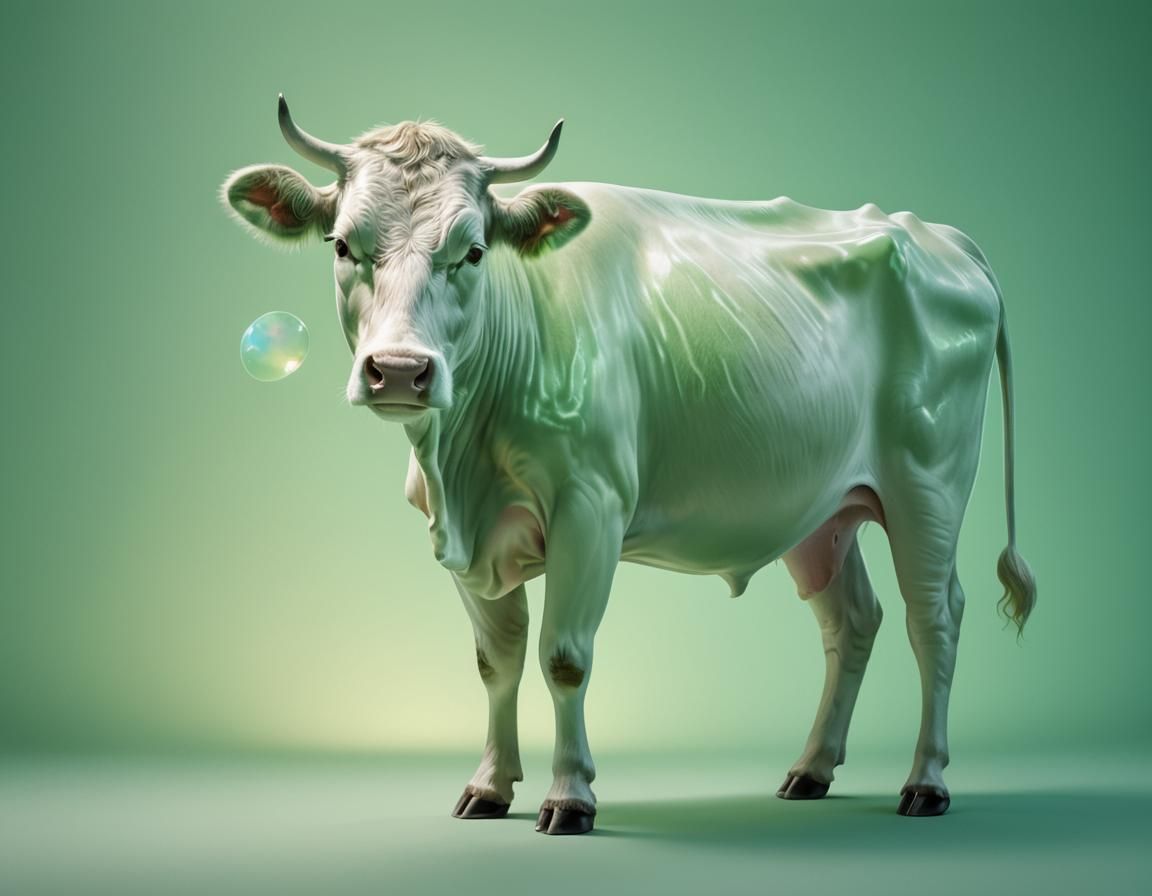 Ethereal Glowing Cow Silhouette in Iridescent Glass