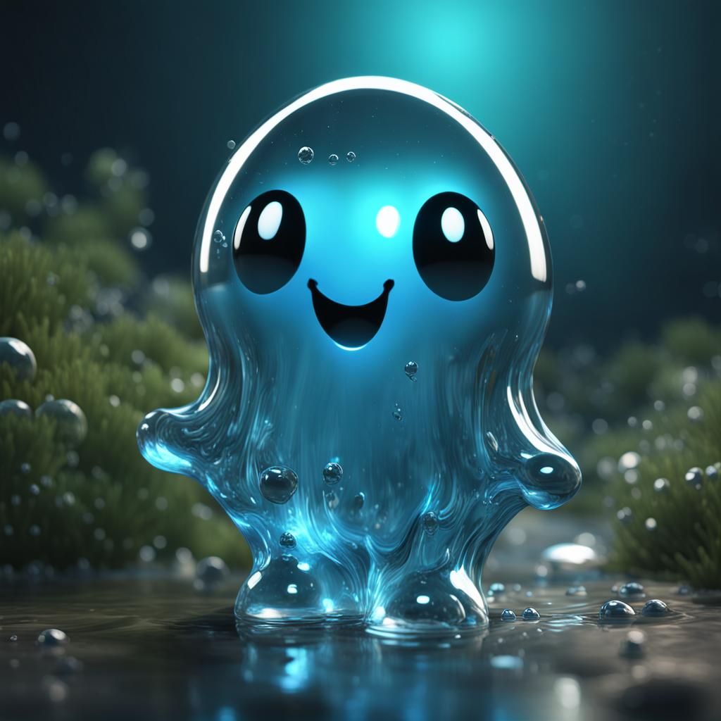 Reflective Glass Ghost with Moonlight Glow in 3D
