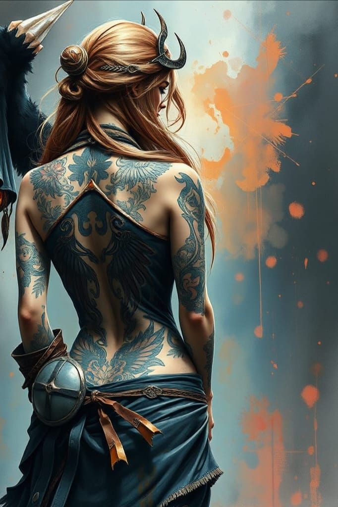 Detailed Norse Tattooed Woman in Dark Fantasy Style