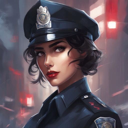 Beautiful Dark-Haired Uniformed Policewoman on Duty