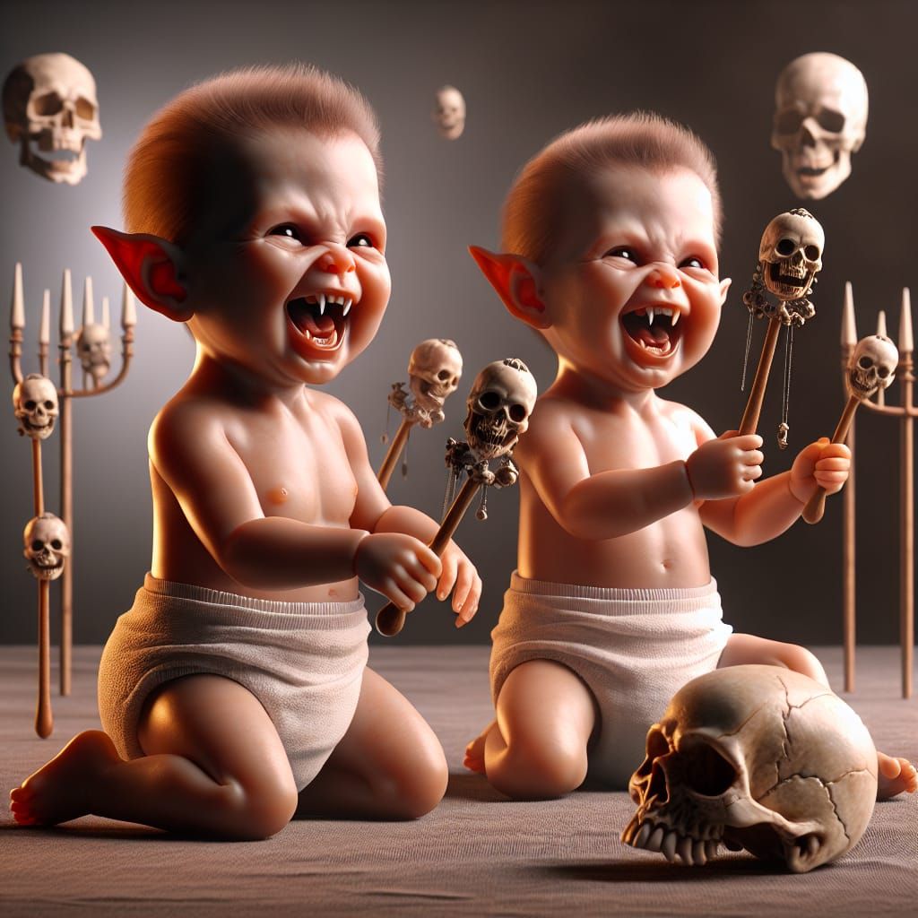 Laughing Baby Vampires with Bone Rattles