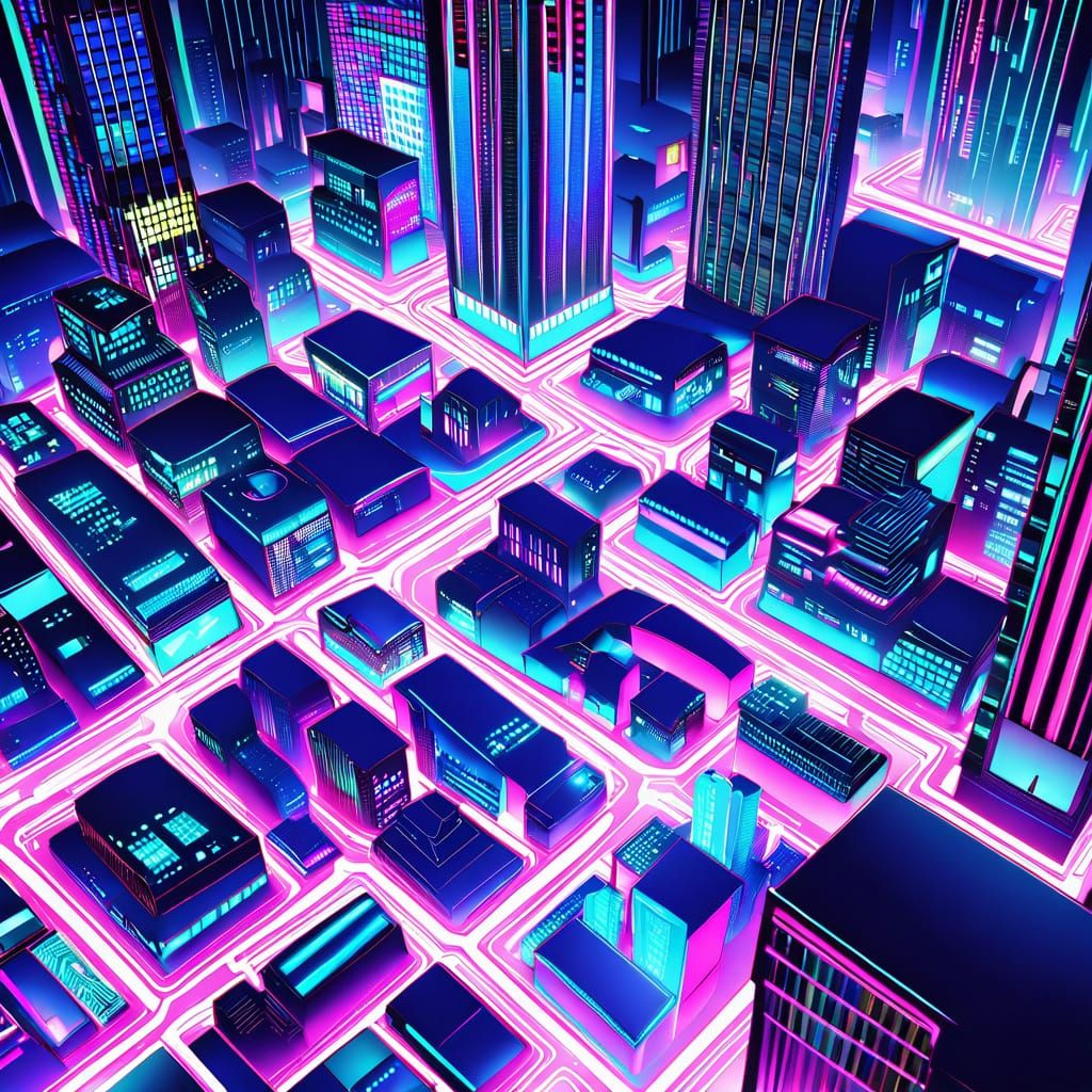 Vibrant Cyberpunk Cityscape at Night