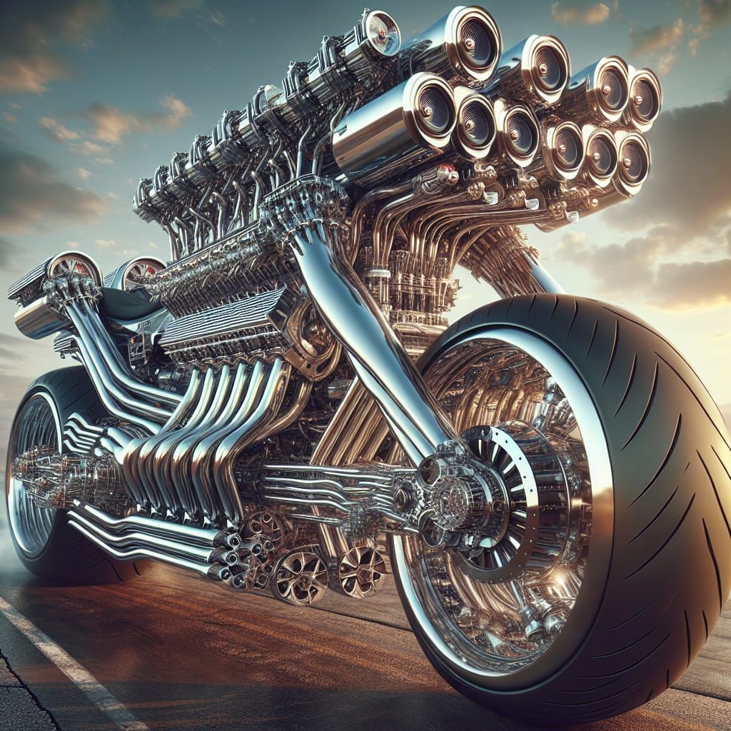 Four-Engine Motorcycle: Chrome Behemoth on the Highway