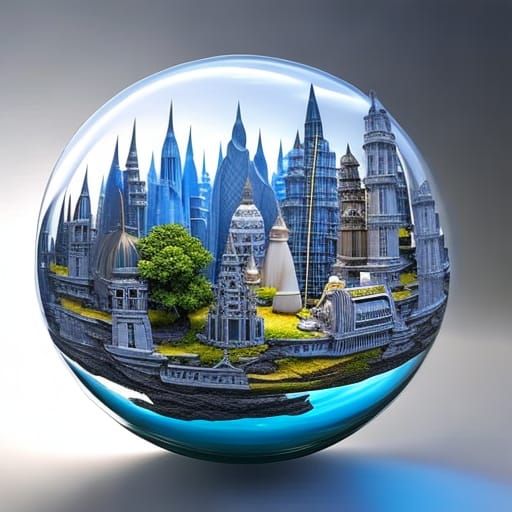 Fantasy City Inside Glass Globe: Photorealistic Detail