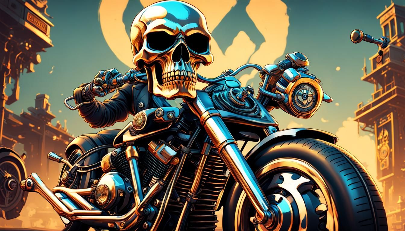 Steampunk Skull Rider in Comic Book Style