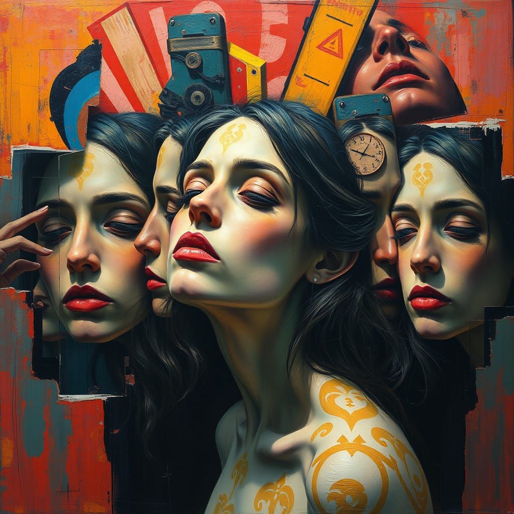 Woman Trapped in a Maze of Fragmented Emotions