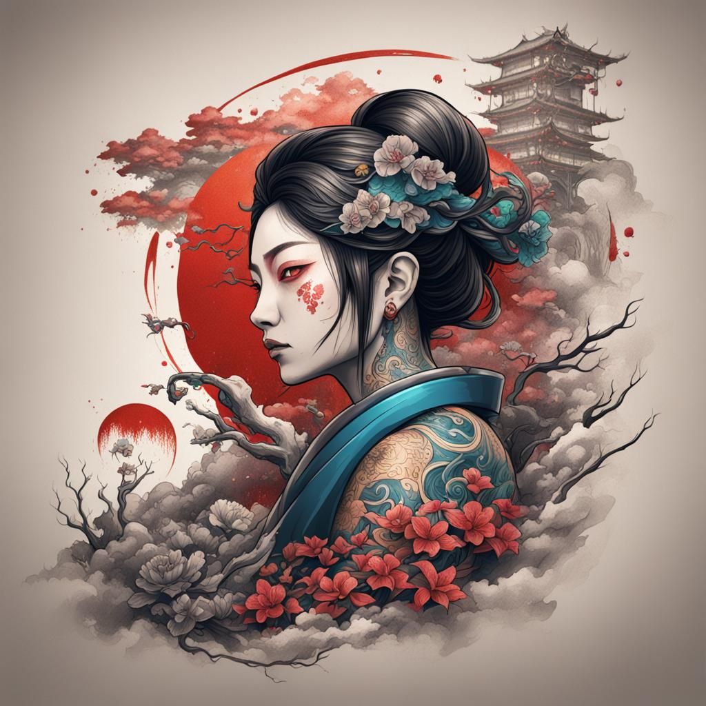 Japanese Style Tattoo Sketch on Back: Detailed Art