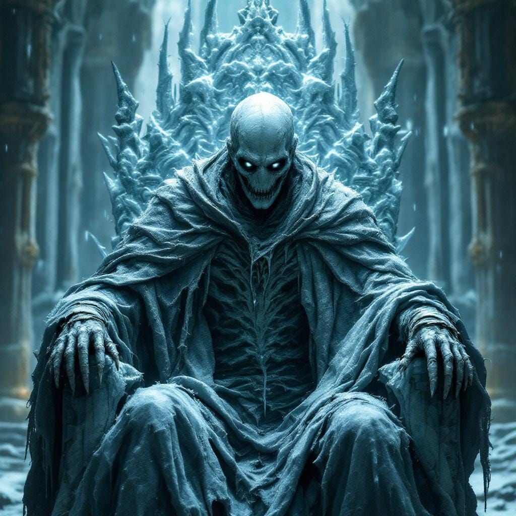 Ghoulish King on Frozen Throne: Dark Fantasy Art