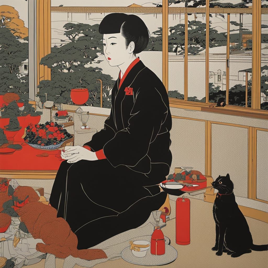 Erotic Surrealism: Dreamlike Embrace in Ukiyo-e Style