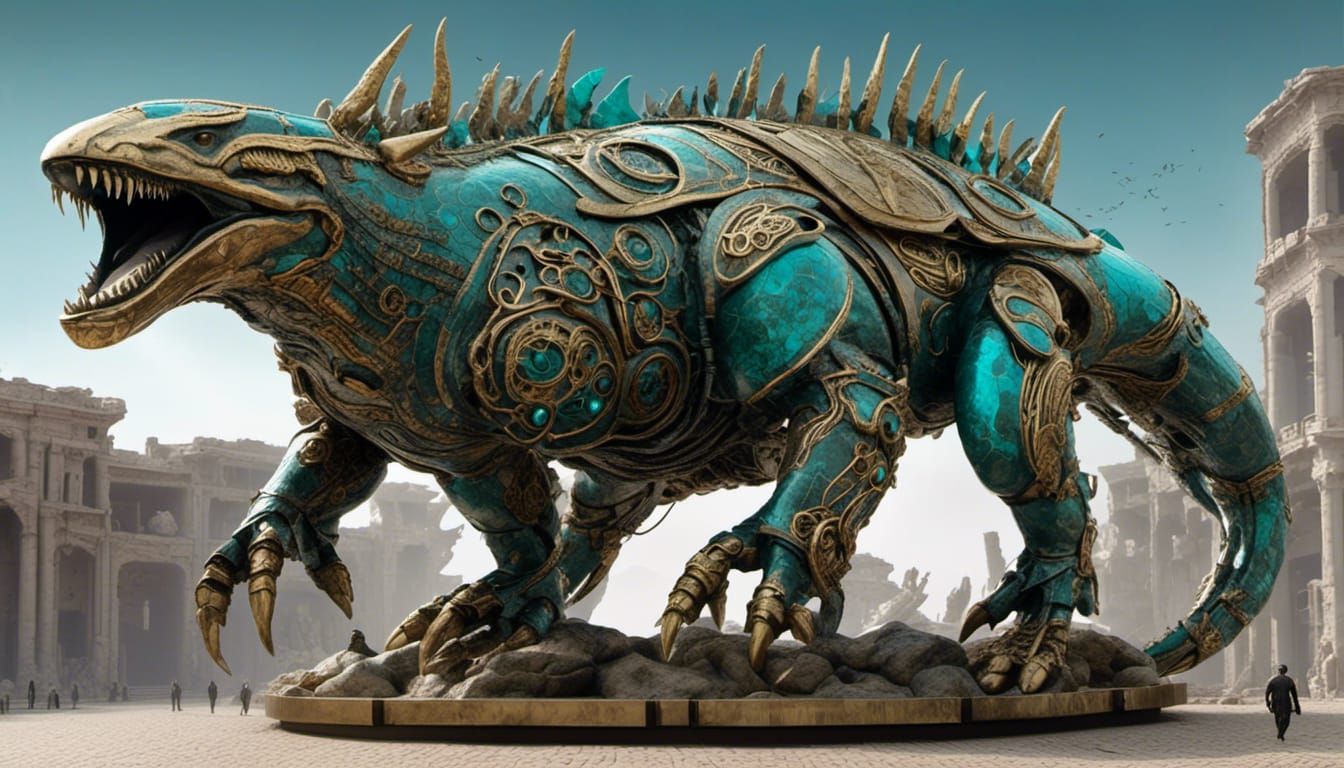 Armored Orca-Hydra Hybrid in Ruined City