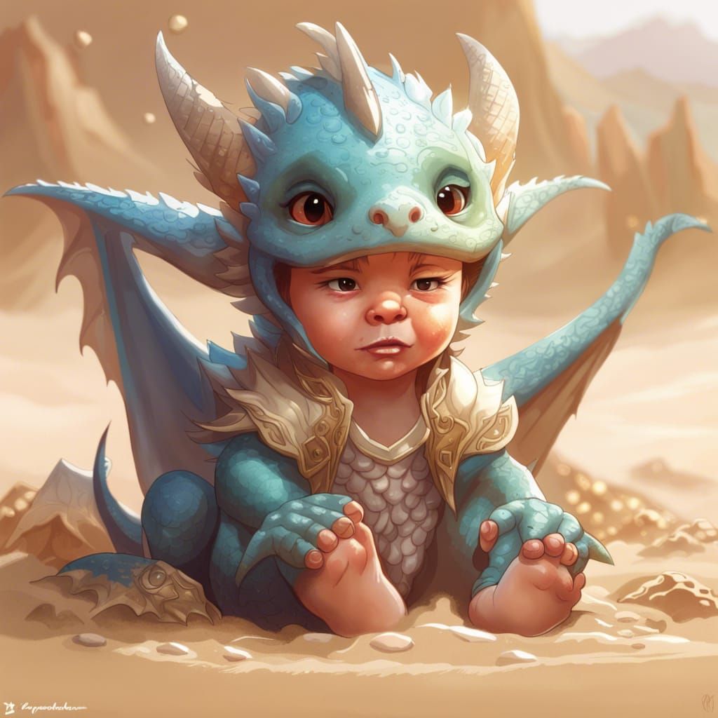 Crying Baby Dragon Portrait in Hyperdetailed Style