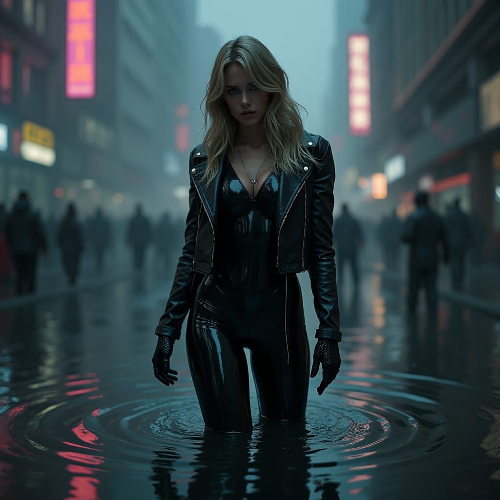 Hyper-realistic Female Hero in Black Oil Form