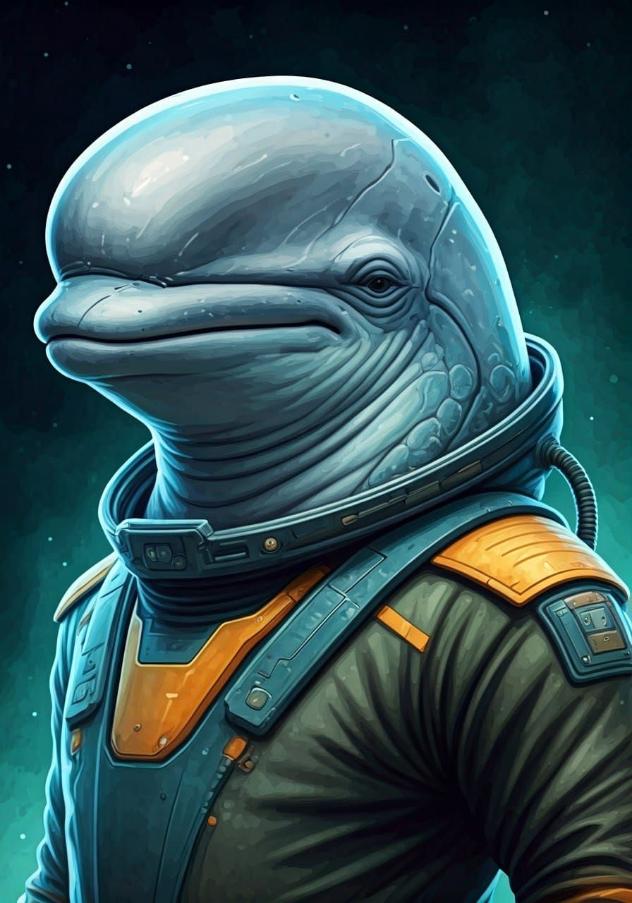 Beluga Whale Space Explorer in Watercolor