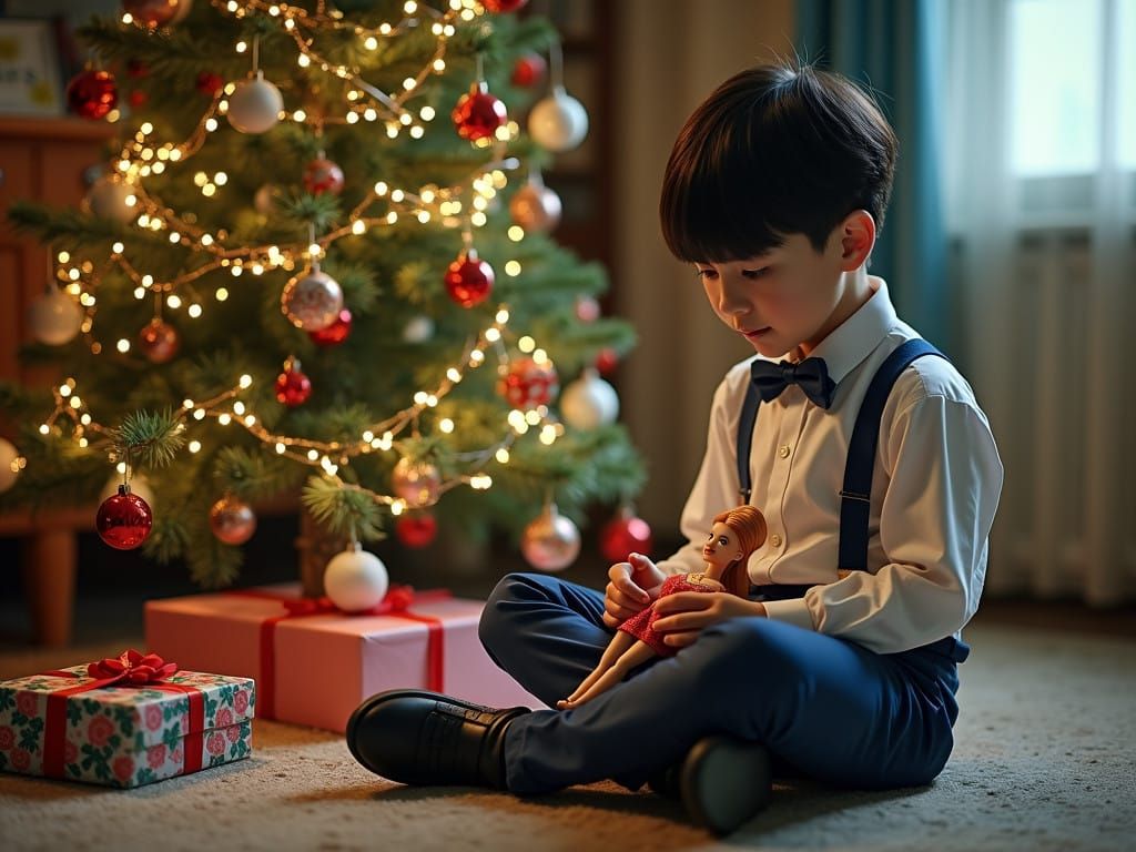 Surreal Christmas Scene in Vintage Cinematic Style