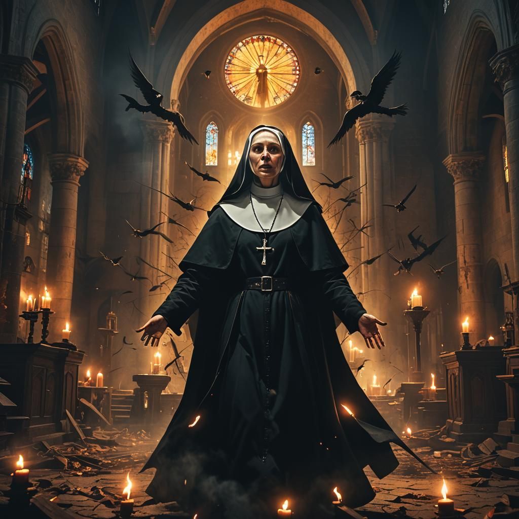 Killer Nun in Gothic Church with Demonic Entities