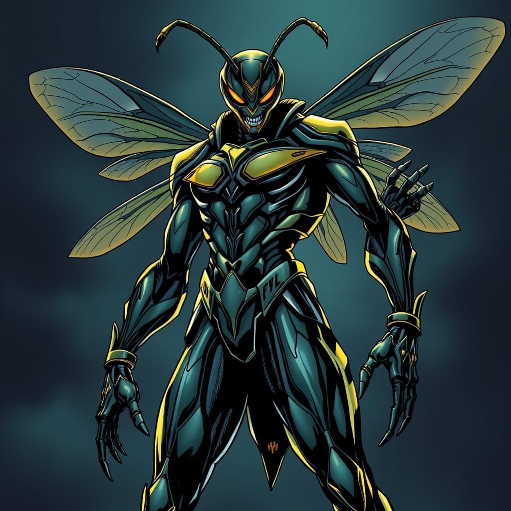 Menacing Wasp Supervillain in Dynamic Comic Art Style